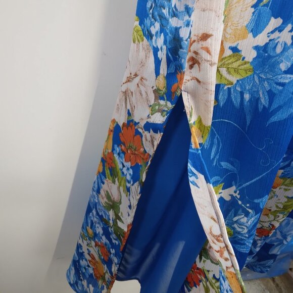 ZARA Cold shoulder Floral Blue Maxi Dress Lined Size L - Picture 8 of 14
